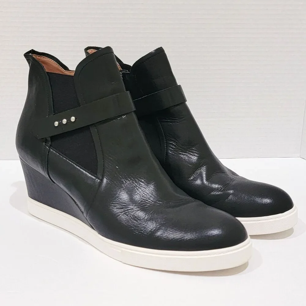 Linea Paolo Freshton Womens High Top Sneaker Size 12 M Black Leather Wedge Boots